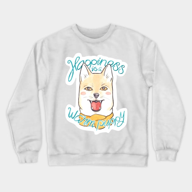 Happiness is a Warm Puppy // Shiba Inu Puppy in a Scarf Crewneck Sweatshirt by arosecast